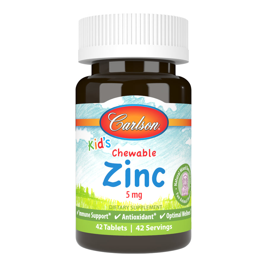 Carlson Kid's Chewable Zinc 5mg Mixed Berry Flavor 42 Tablets Immune Support, Antioxidant & Optimal Wellness