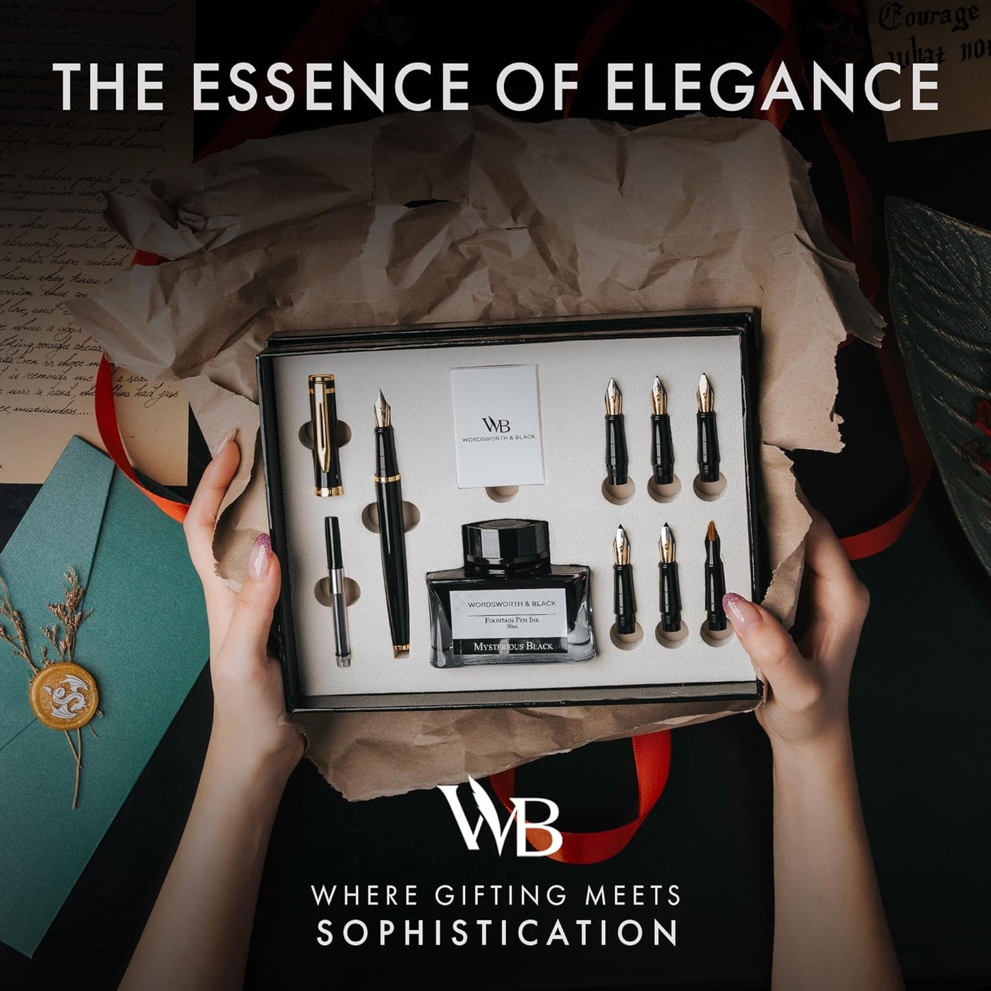 Wordsworth & Black Calligraphy Pen Set, Includes 6 Nibs, Pointed Brush, Ink, Ink Converter and Cartridges