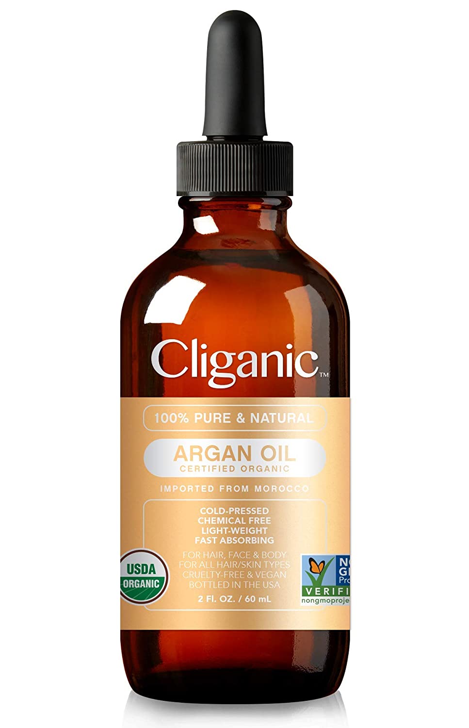 Cliganic 100% Pure & Natural Organic Argan Oil for Hair, Face & Body, 2 fl.oz / 60ml