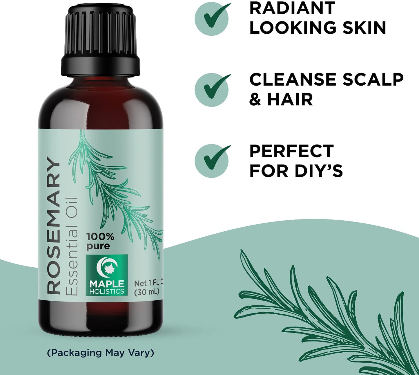 Maple Holistics Rosemary Essential Oils, 100% Pure Rosemary Oil for Hair, Skin, Nails & Humidifier, 1 fl.oz / 30 ml