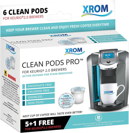 XROM Cleaning Pods Compatible With All Keurig K - Cup 2.0 Brewers, 6 Cup