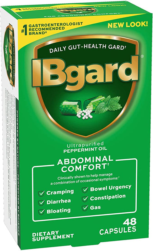 IBgard Daily Gut Health Support, Abdominal Comfort with Peppermint Oil, 48 Capsules