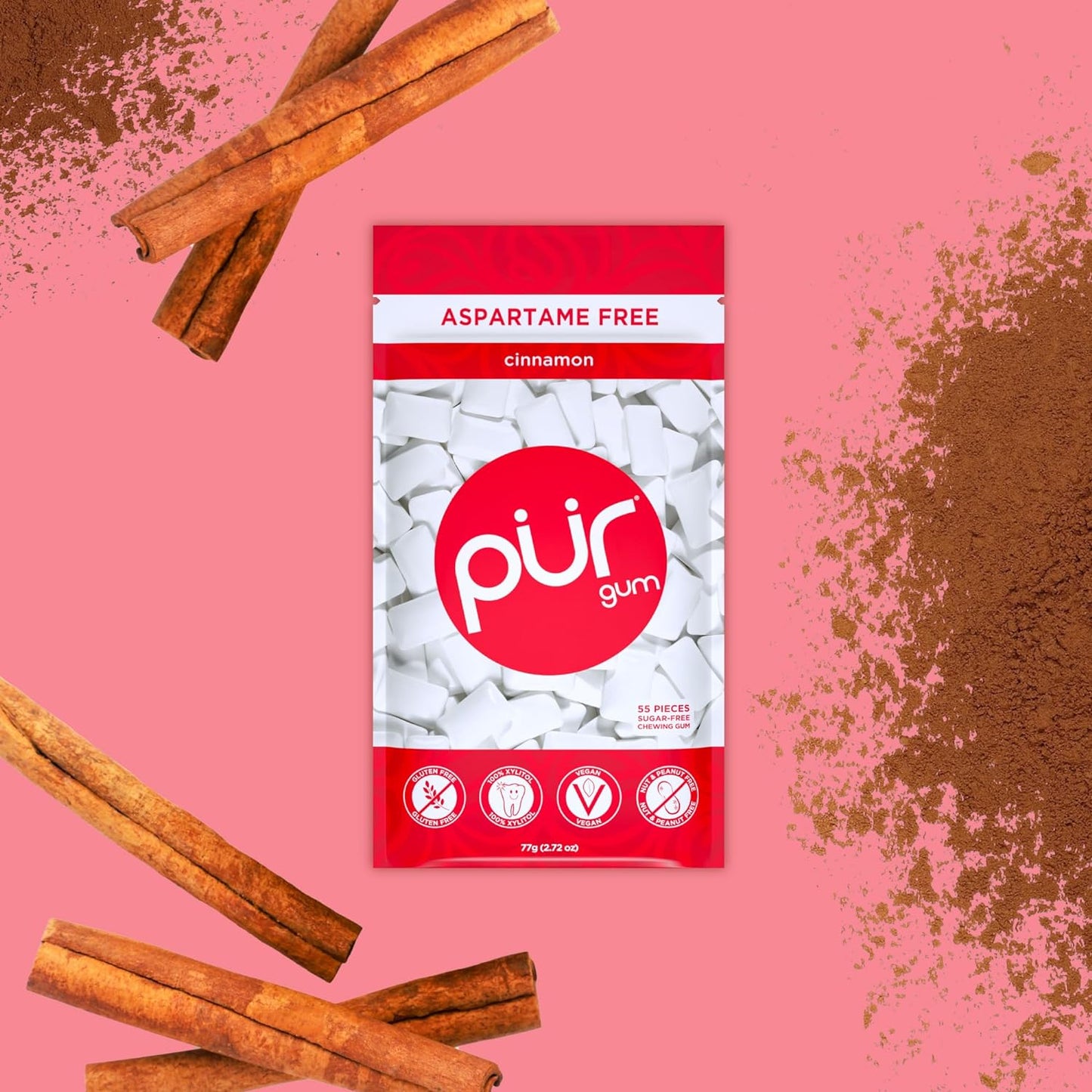 Pur Gum Aspartame Chewing Gum Cinnamon 55 Pieces