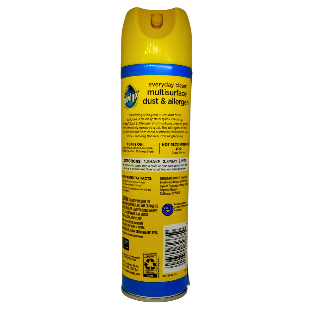 Pledge Everyday Cleaner Spray Multi Surface Dust And Allergen Remover, Lemon Scent, 9.7 oz / 274g
