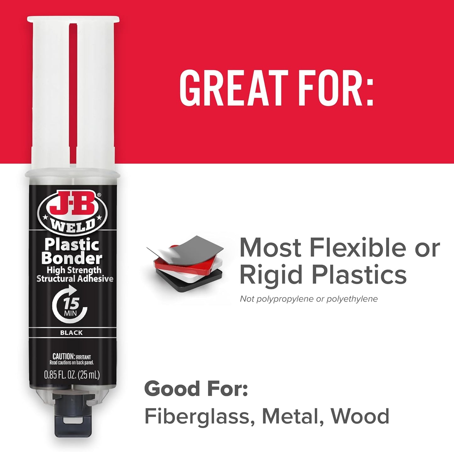 J-B Weld 50139 Plastic Bonder Body Panel Adhesive and Gap Filler Syringe, Black, 25 ml