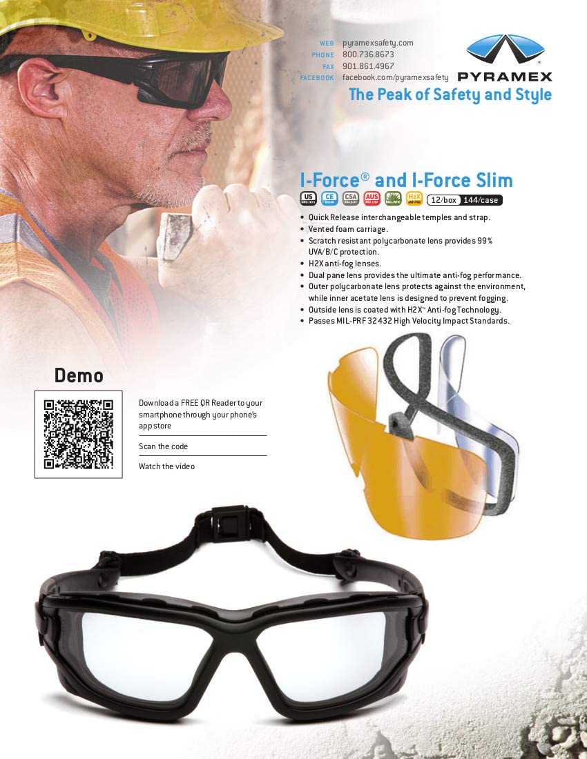 Pyramex I-FORCE with Anti-Fog Sporty Dual Pane Safety Goggles Indoor/Outdoor, Black