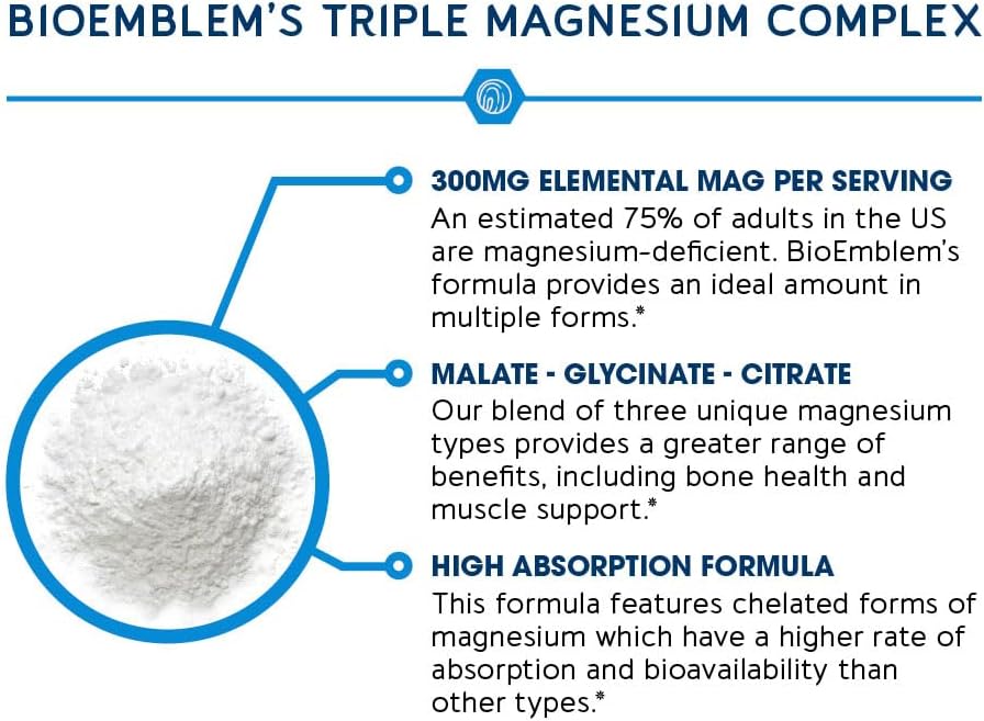 BioEmblem Triple Complex Magnesium 300mg Supplement 90 Veggie Caps