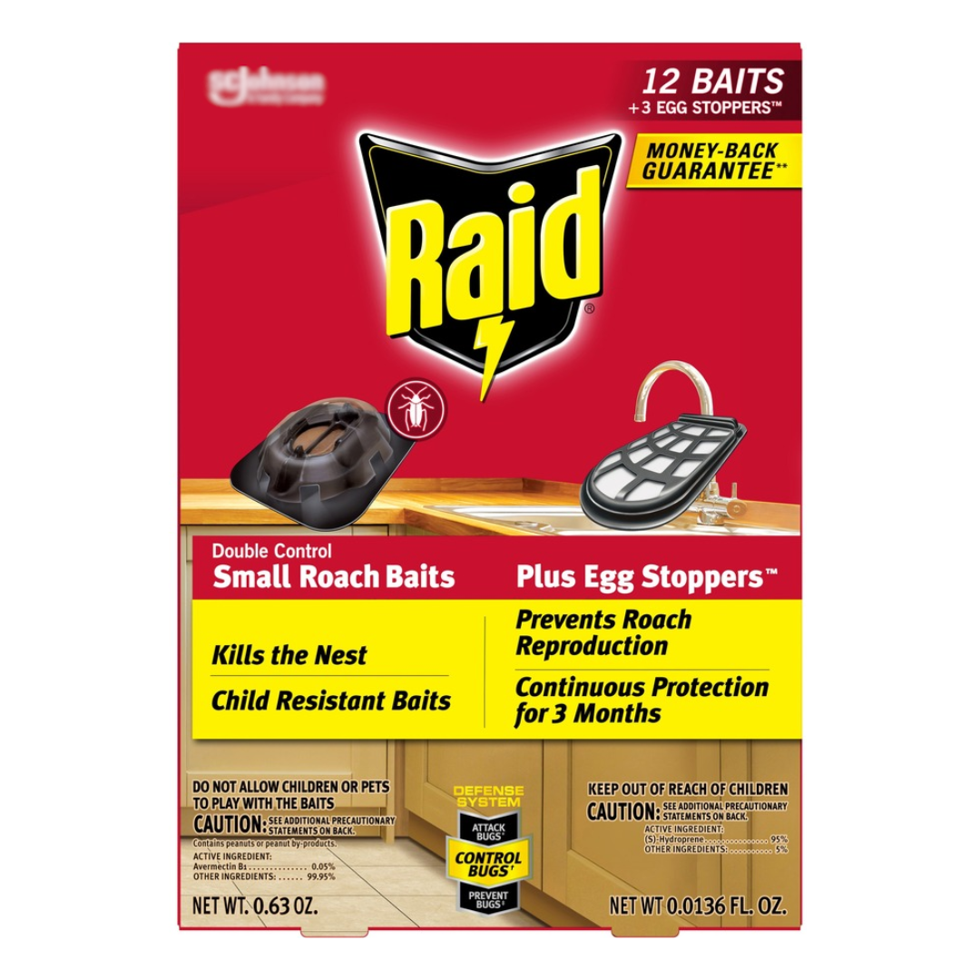 Raid Double Control Small Roach Baits, 12 Baits + 3 Egg Stoppers