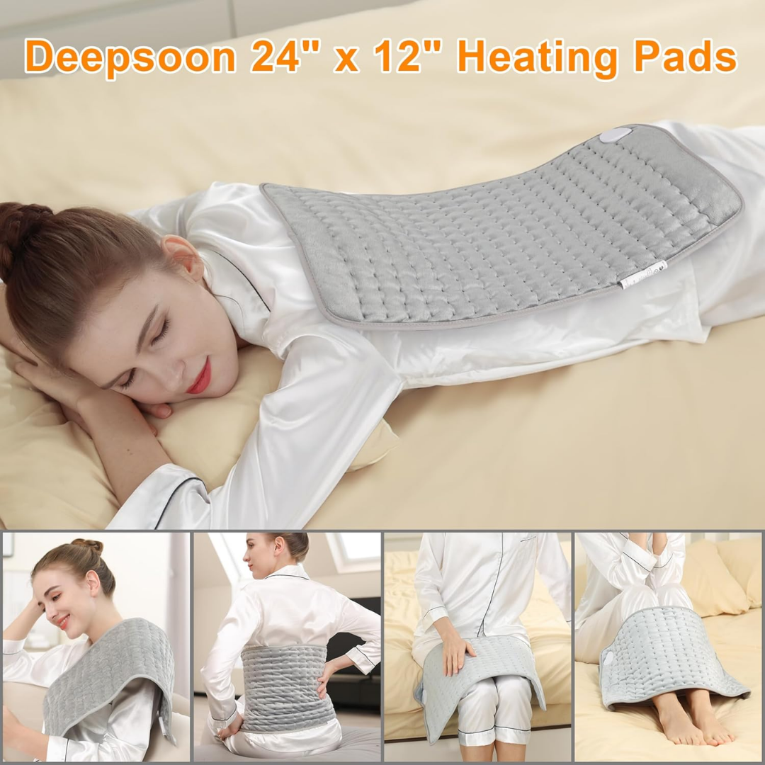 Deepsoon Electric Heating Pad for Body Comfort 24x12 Inch, Light Gray
