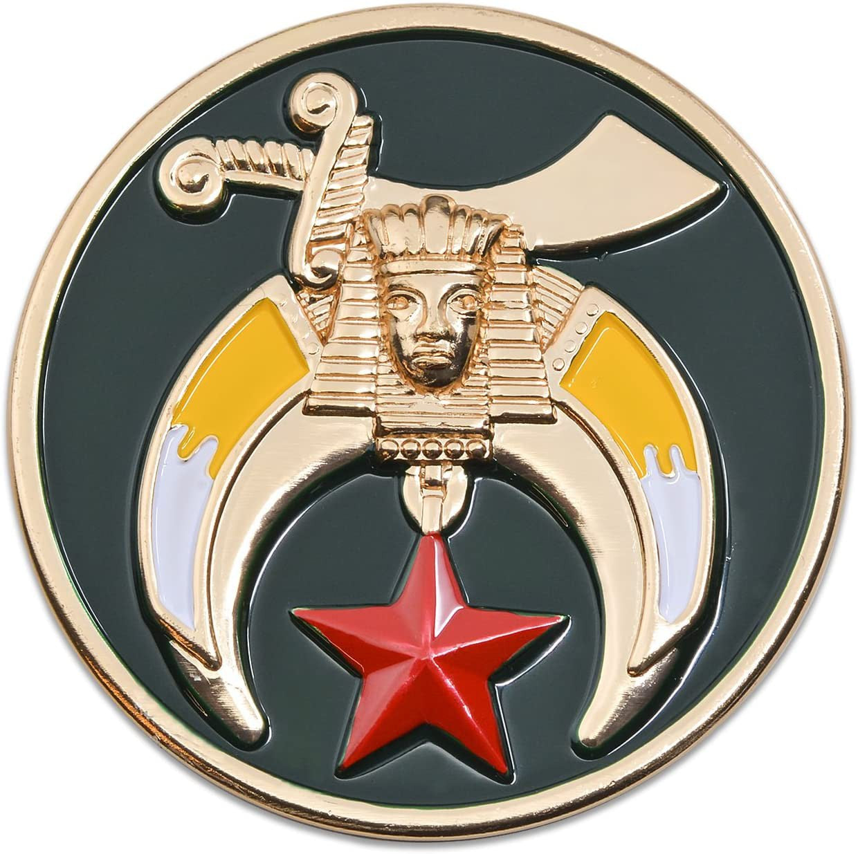 Shriner Round Masonic Auto Emblem - [Gold & Green][3'' Diameter]