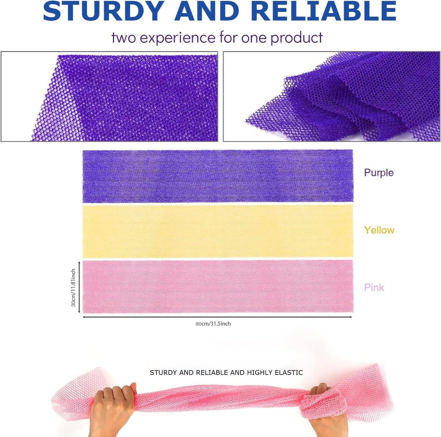 UJFQBH African Bath Net Sponge, 3 Pieces (Pink,Yellow,Purple)