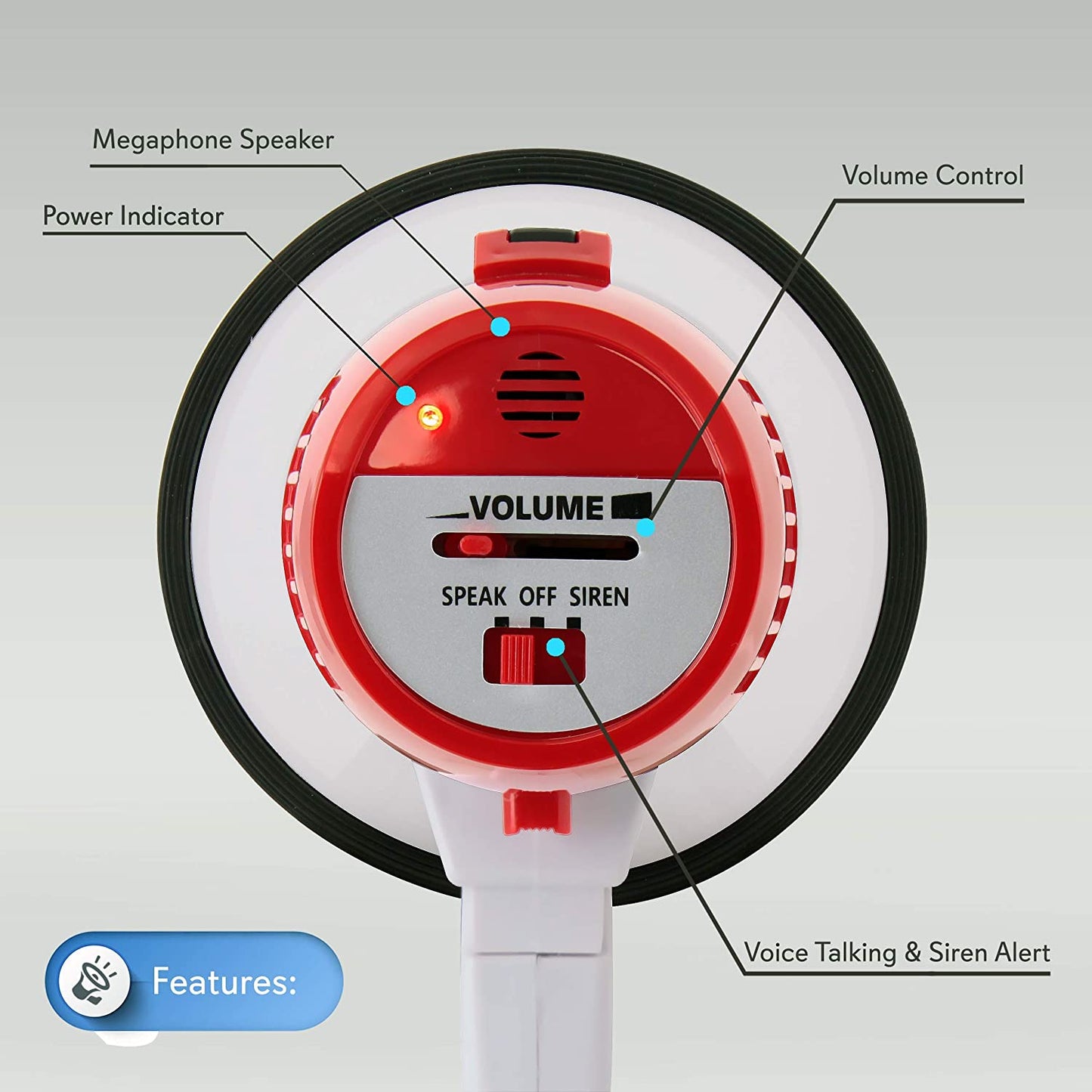 Pyle Megaphone Speaker Lightweight Bullhorn - Built-in Siren, Adjustable Volume Control and 800 Yard Range - PMP30