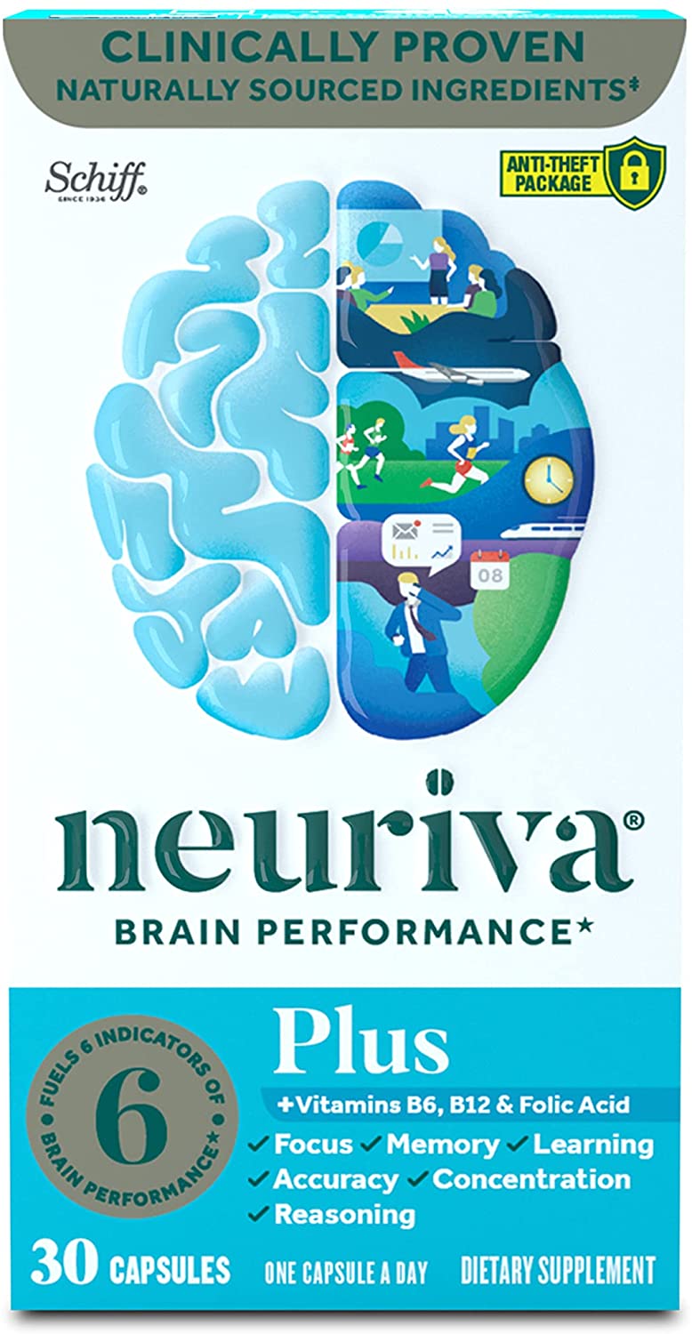 Neuriva Nootropic Brain Support Supplement + Vitamin B6, B12 & Folic Acid, 30 Capsules