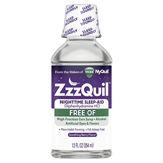 ZzzQuil Nighttime Sleep Aid Alcohol Free Liquid, Soothing Berry Flavor, 12 fl.oz