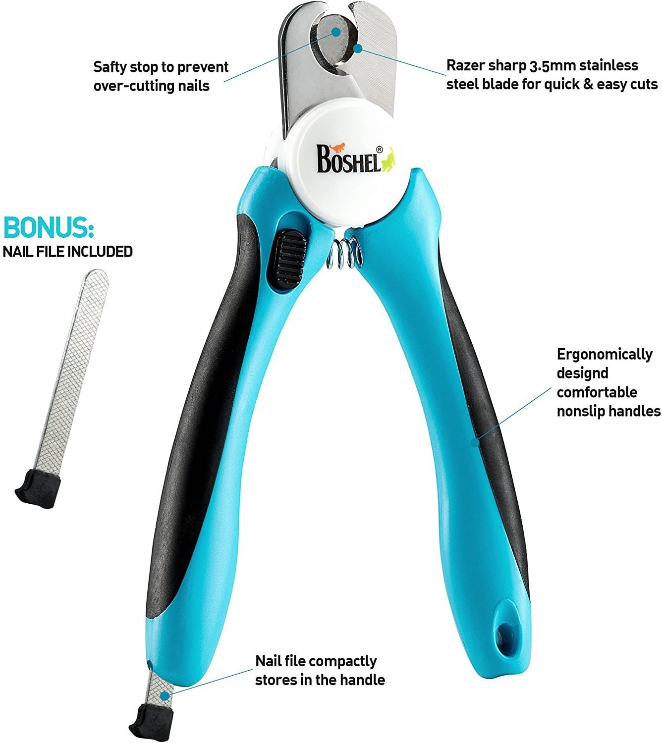 BOSHEL Pet Nail Clipper and Trimmer with Safety Guard and Free Nail File