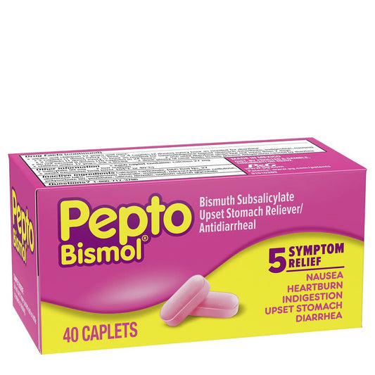 Pepto Bismol Relief of Gas, Anti Diarrhea, Heartburn, Nausea, Upset StomachIndigestion 40 Caplets