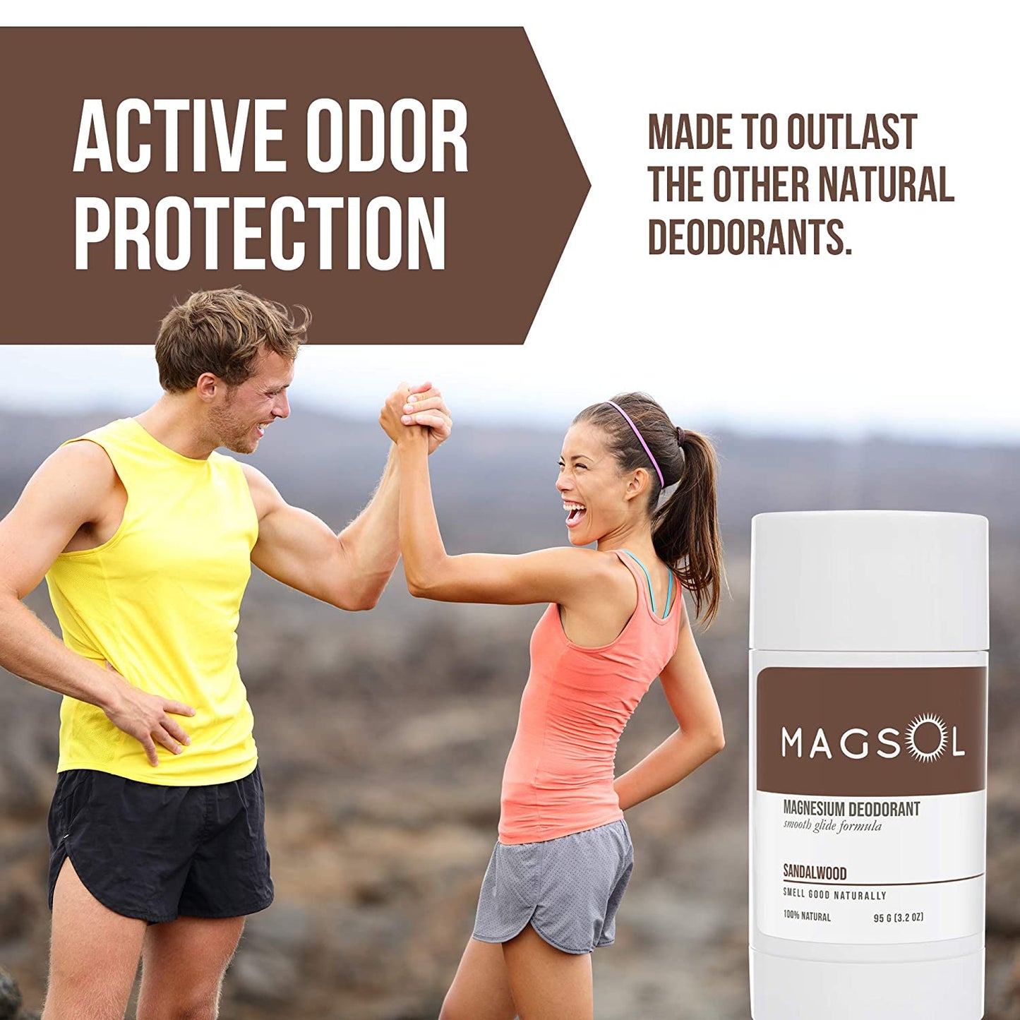 MAGSOL Magnesium 100% Natural Deodorant for Men & Women, Sandalwood, 3.2 oz. / 95g