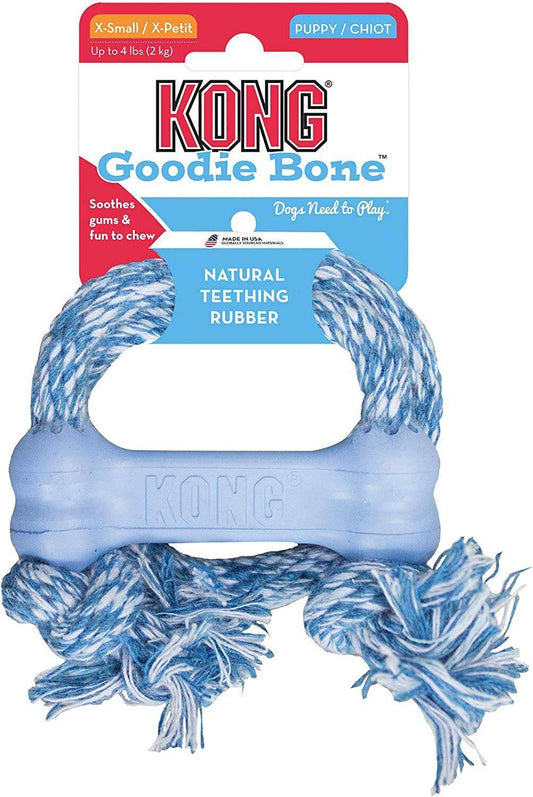 KONG Goodie Bone Soothes Gum Fun To Chew Rubber Teething Toy X Petit Puppy (BLUE) Small / X