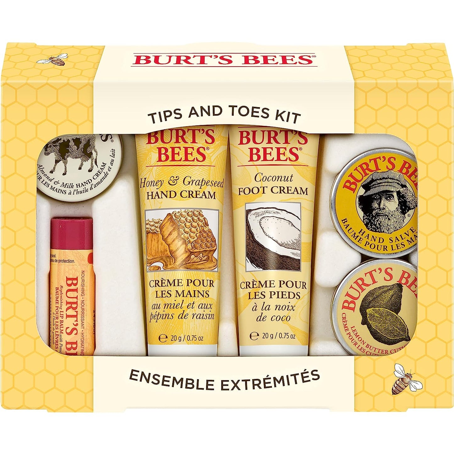 Burt's Bees 6 Body Care Products, Tips and Toes Set - Moisturizing Lip Balm, 2 Hand Creams, Foot Cream, Cuticle Cream & Hand Salve