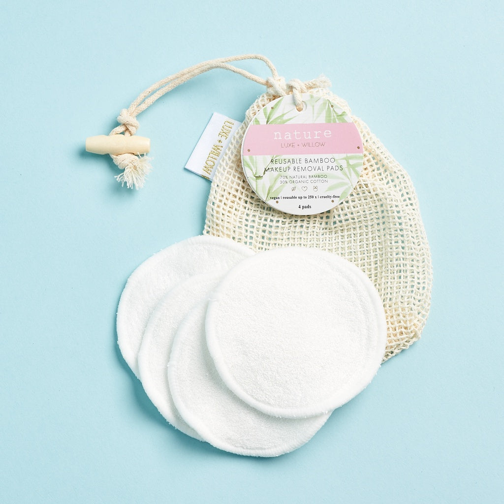 Nature Luxe + Willow Reusable Bamboo Makeup Removal 4 Pads Vegan, 1 Pouch