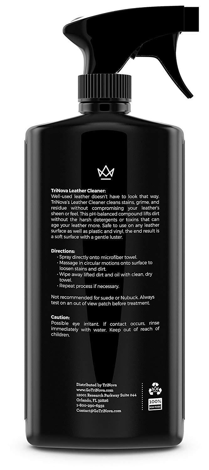 TriNova Leather Cleaner for Couch, Car Interior, Bags, Jackets, Saddles. Safe for use in Home or Car, Microfiber Included 18oz