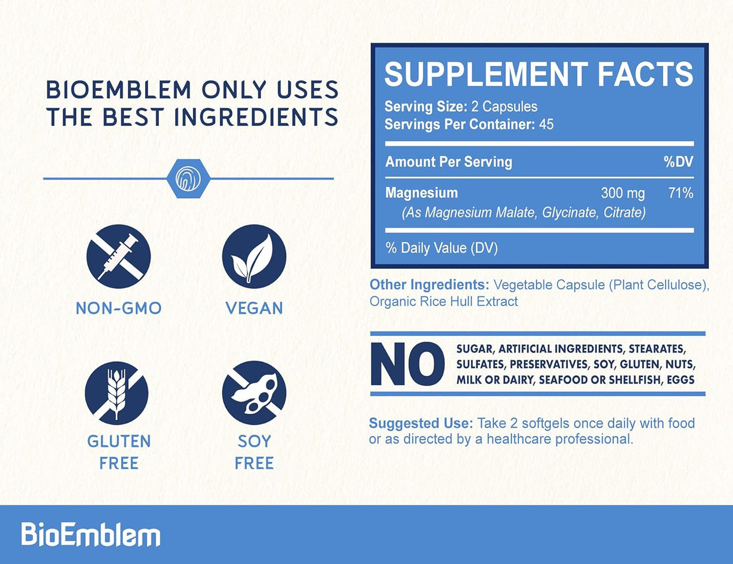 BioEmblem Triple Complex Magnesium 300mg Supplement 90 Veggie Caps
