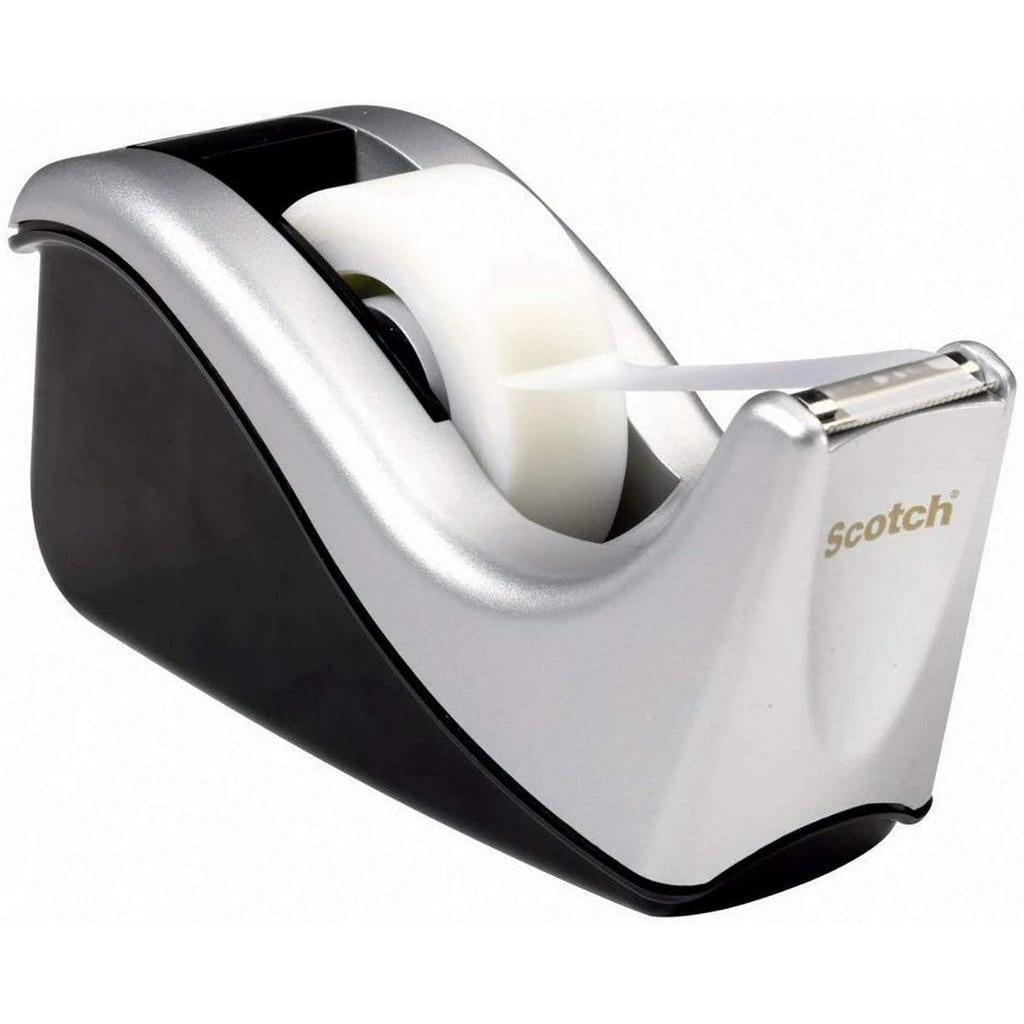 Scotch Desktop Tape Dispenser Silvertech Two-Tone, C60-ST