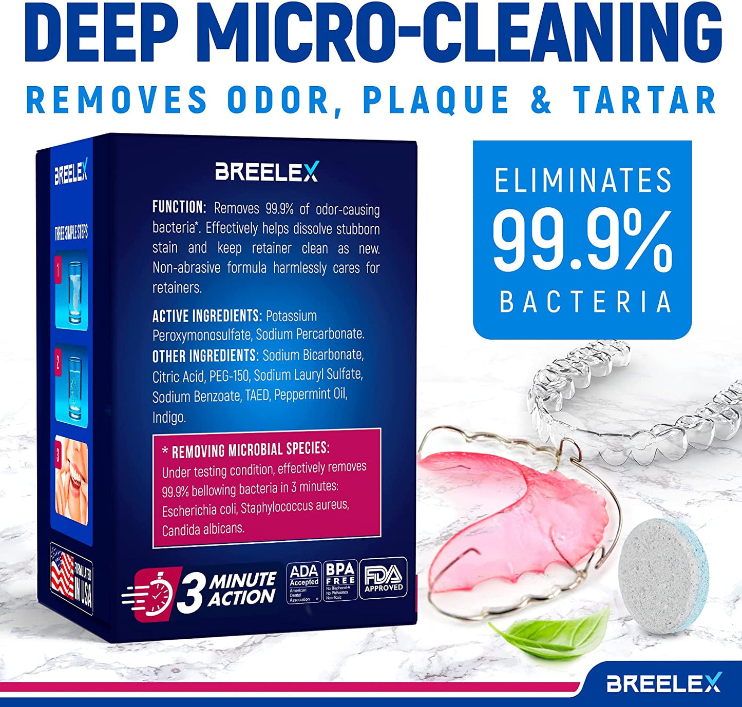 Breelex Denture Cleaning Tablets Deep Micro-Cleansing, 120 Tablets for 4 Full Months
