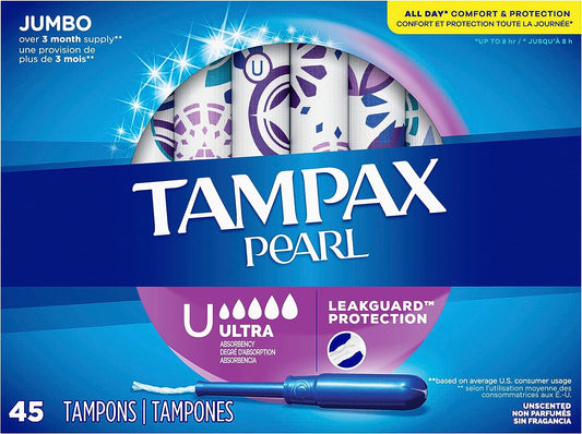 Tampax Pearl Leakguard Protection Tampons Jumbo Unscented All Day Comfort & Protection