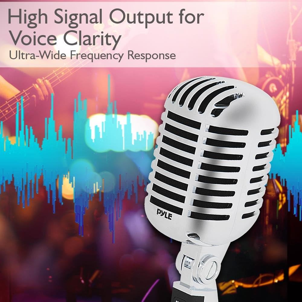 Pyle Classic Retro Dynamic Vocal Microphone with 15ft XLR to 1/4 Inch Cable PDMICR42SL