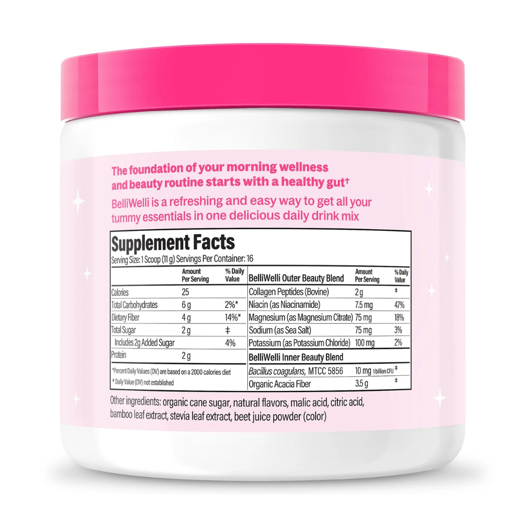 Belliwelli Daily Fiber + Probiotics 4g Fiber Plus Collage Probiotics, & Electrolytes, 181 g / 6.4 oz