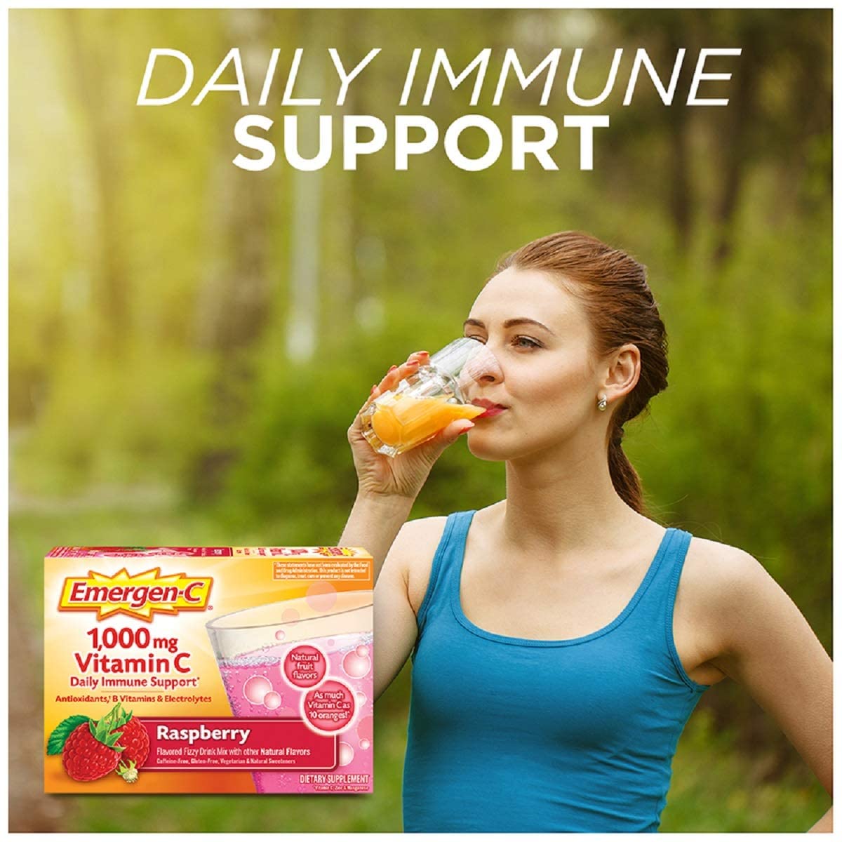 Emergen-C 1000mg Vitamin C Powder Daily Immune Support | Raspberry Flavor - 30 Count