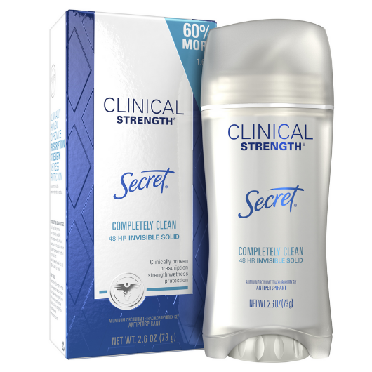 Secret Clinical Strength Antiperspirant Deodorant for Women Completely Clean Scent Invisible Solid, 2.6 oz. / 73g (PACKAGING MAY VARY)