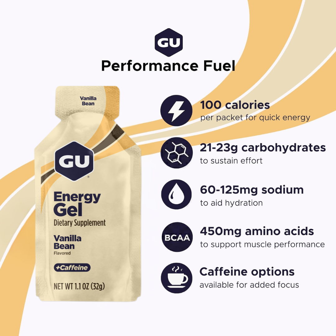 GU Energy Gel + Caffeine Vanilla Bean, 1.1 oz / 32 g