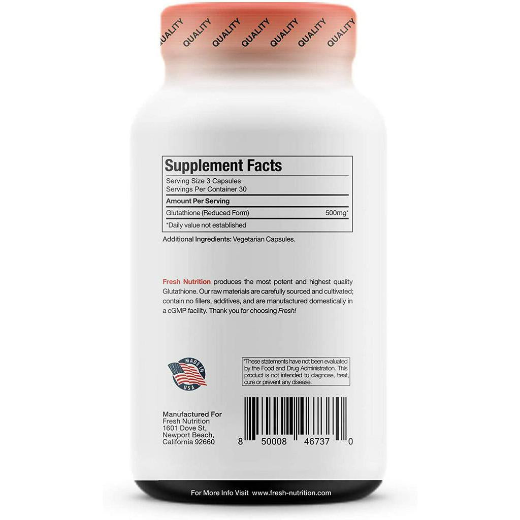 Fresh Nutrition All Natural Glutathione Supplement, Vegan Friendly, Non GMO, 90 Capsules