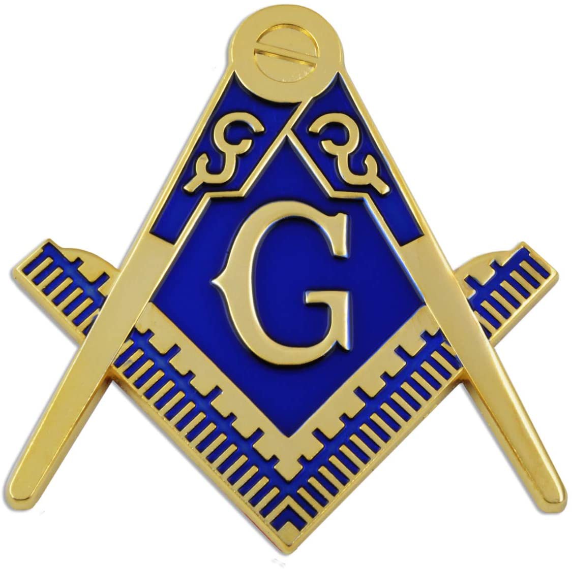 Square and Compass Masonic Auto Emblem Brass and Blue 3'' Tall