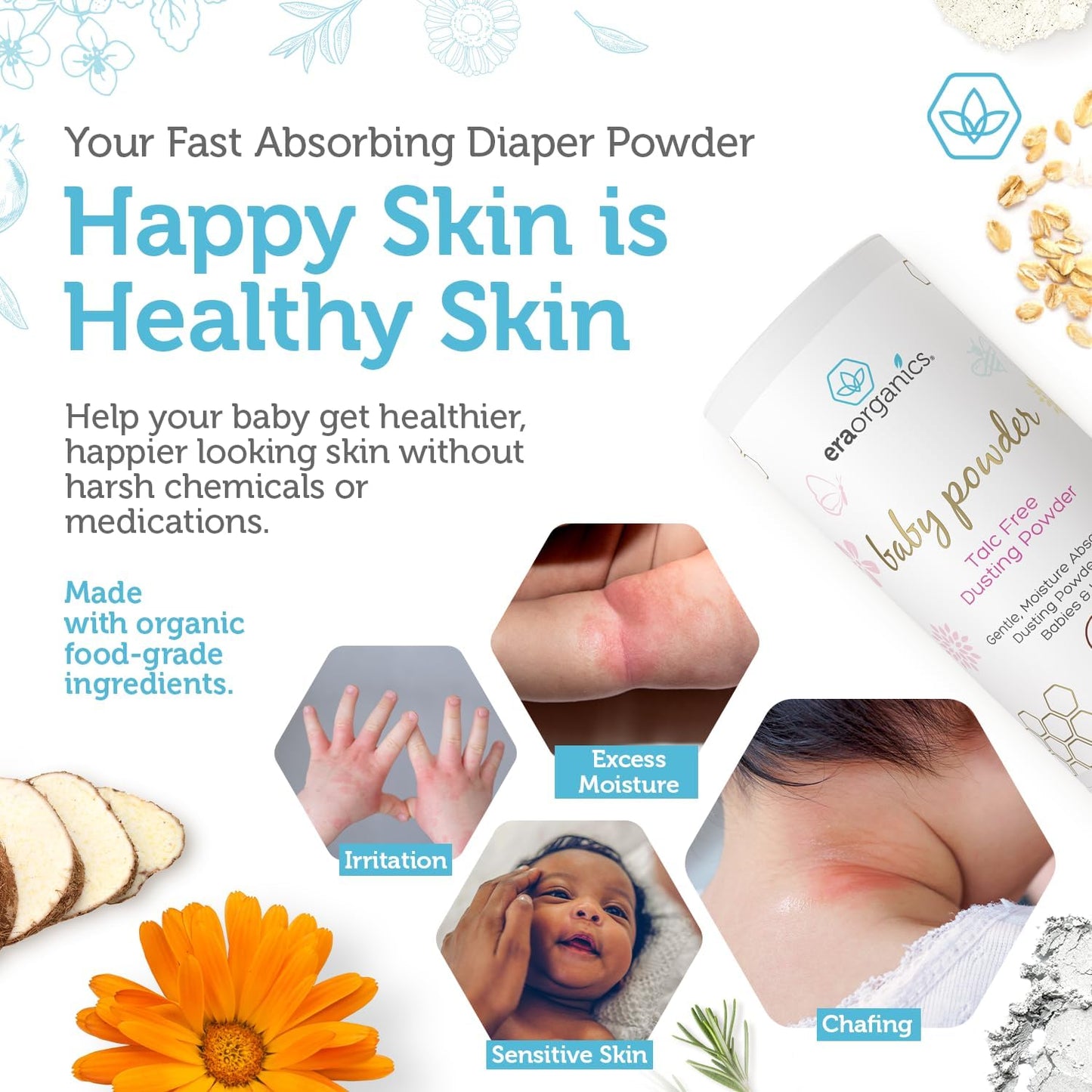 Eraorganics Baby Powder Gentle, Moisture Absorbing Dusting Powder 3 oz / 85g