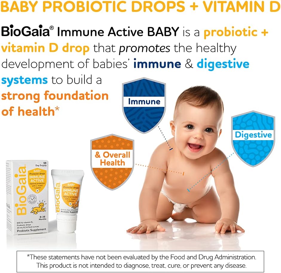Biogaia Baby Probiotic Drops Immune Active Optimal Protection 600 IU Supplement for 0-36 Months (10ml/0.34 oz)