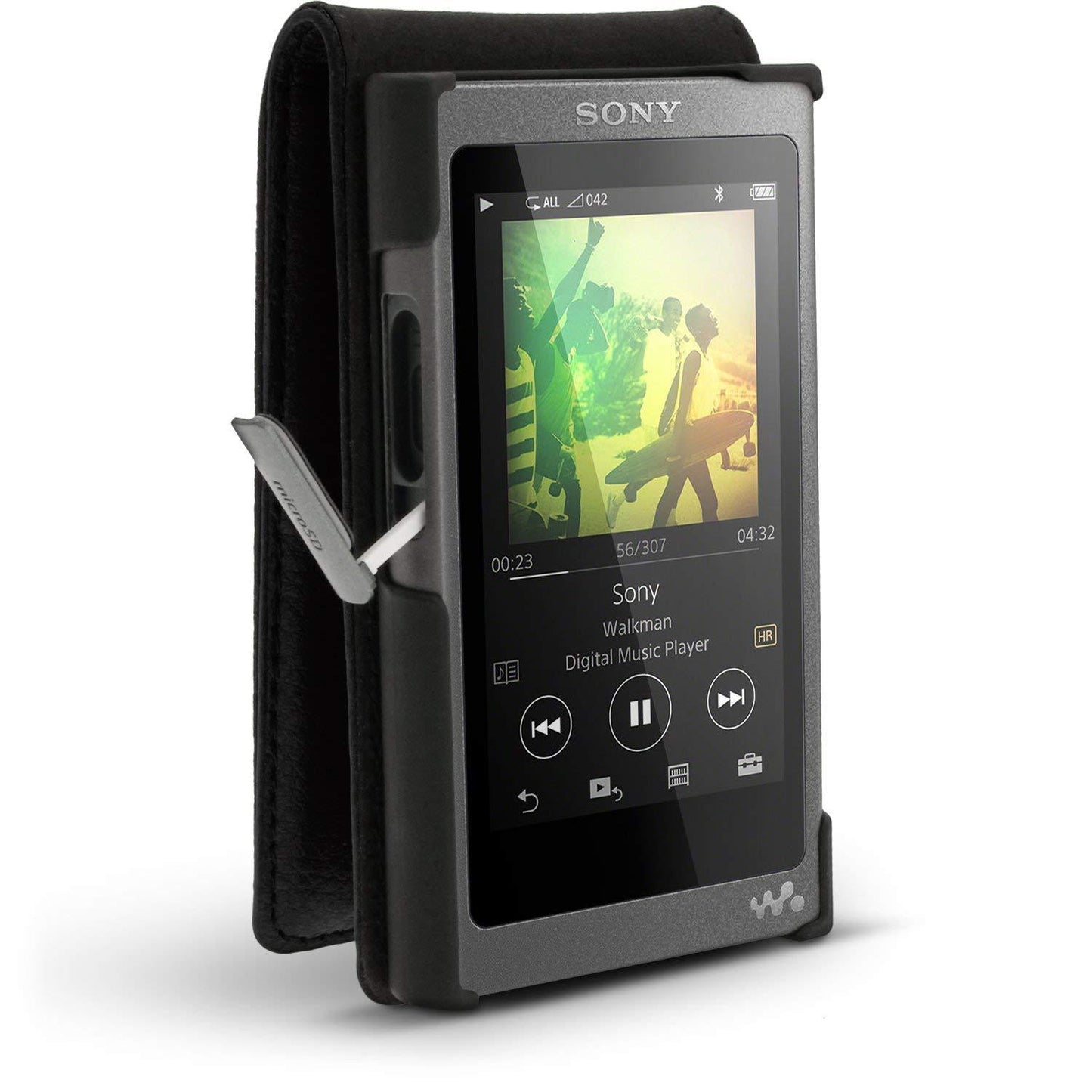 iGadgitz Black Leather Flip Case Cover for Sony Walkman NW-A35 NW-A40 MP3 Player with Magnetic Closure + Screen Protector (Black)
