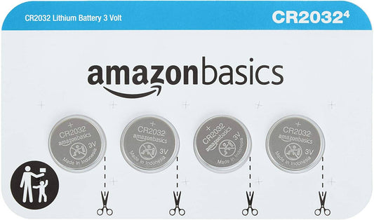 AmazonBasics CR2032 3V Lithium Coin Cell Battery, 4 Pack