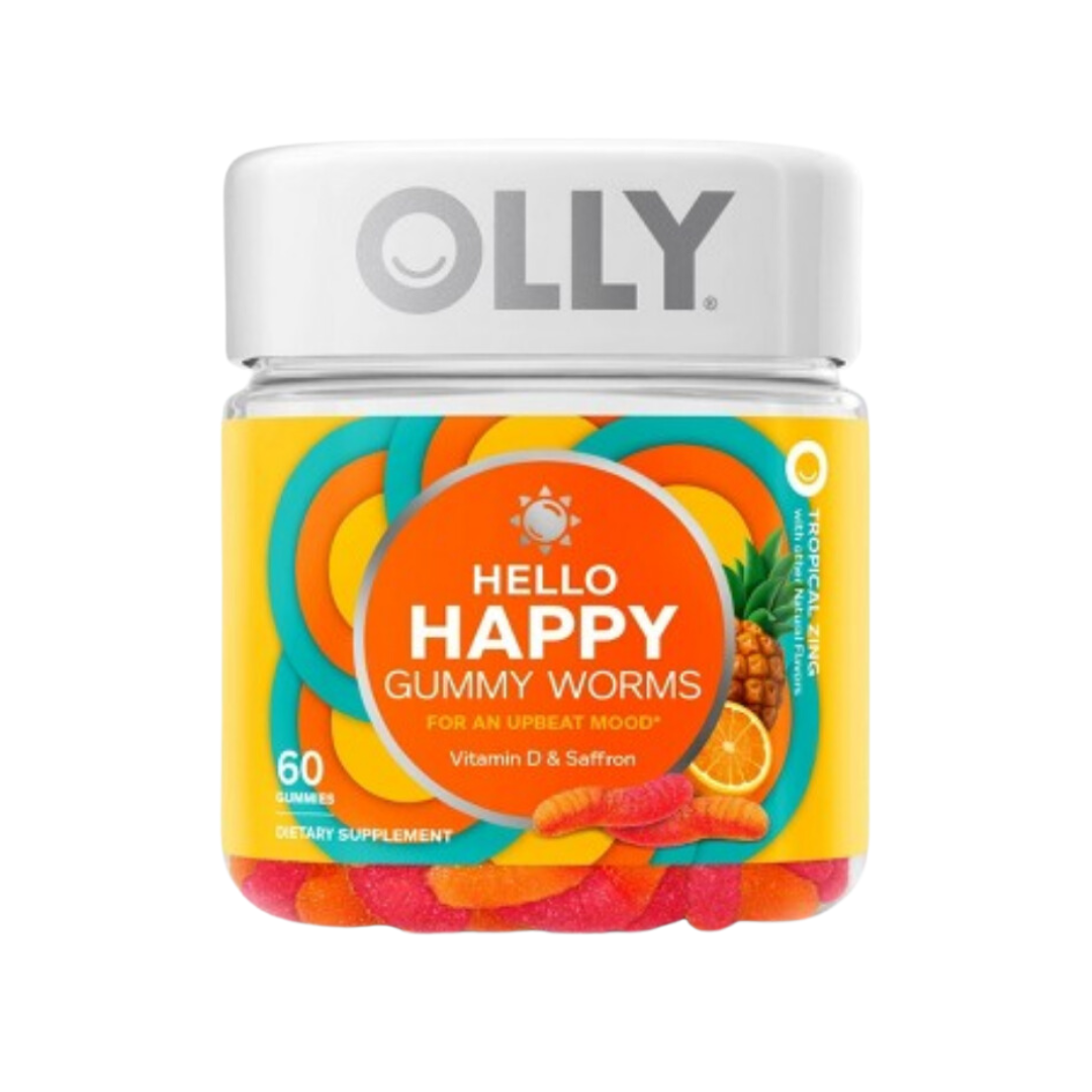 Trial Pack OLLY Hello Happy Gummy Worms with Vitamin D & Saffron, For an Upbeat Mood 10 Gummies