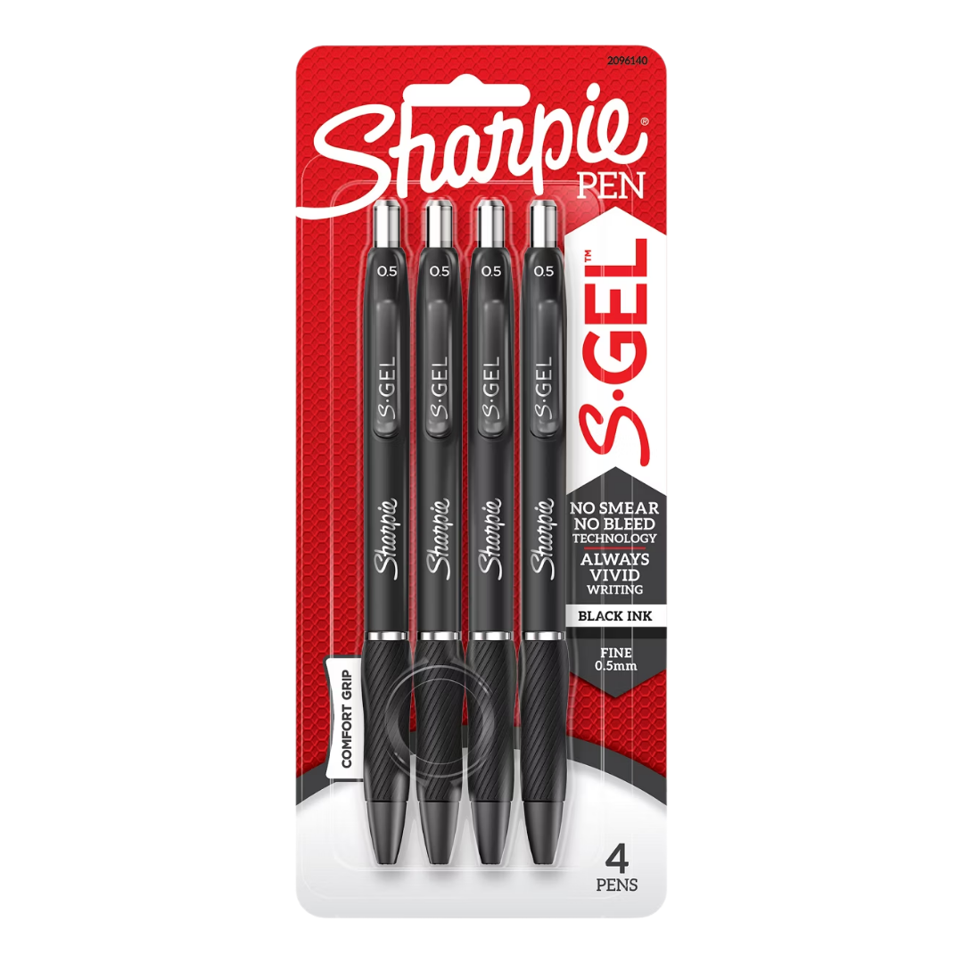 Sharpie Pen S-Gel Black Ink Fine Point 0.5 mm, 4 Pens (2193992)