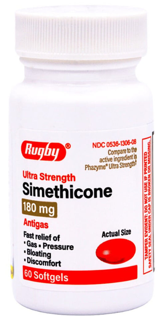 Rugby Ultra Strength Simethicone 180 mg Antigas 60 Softgels