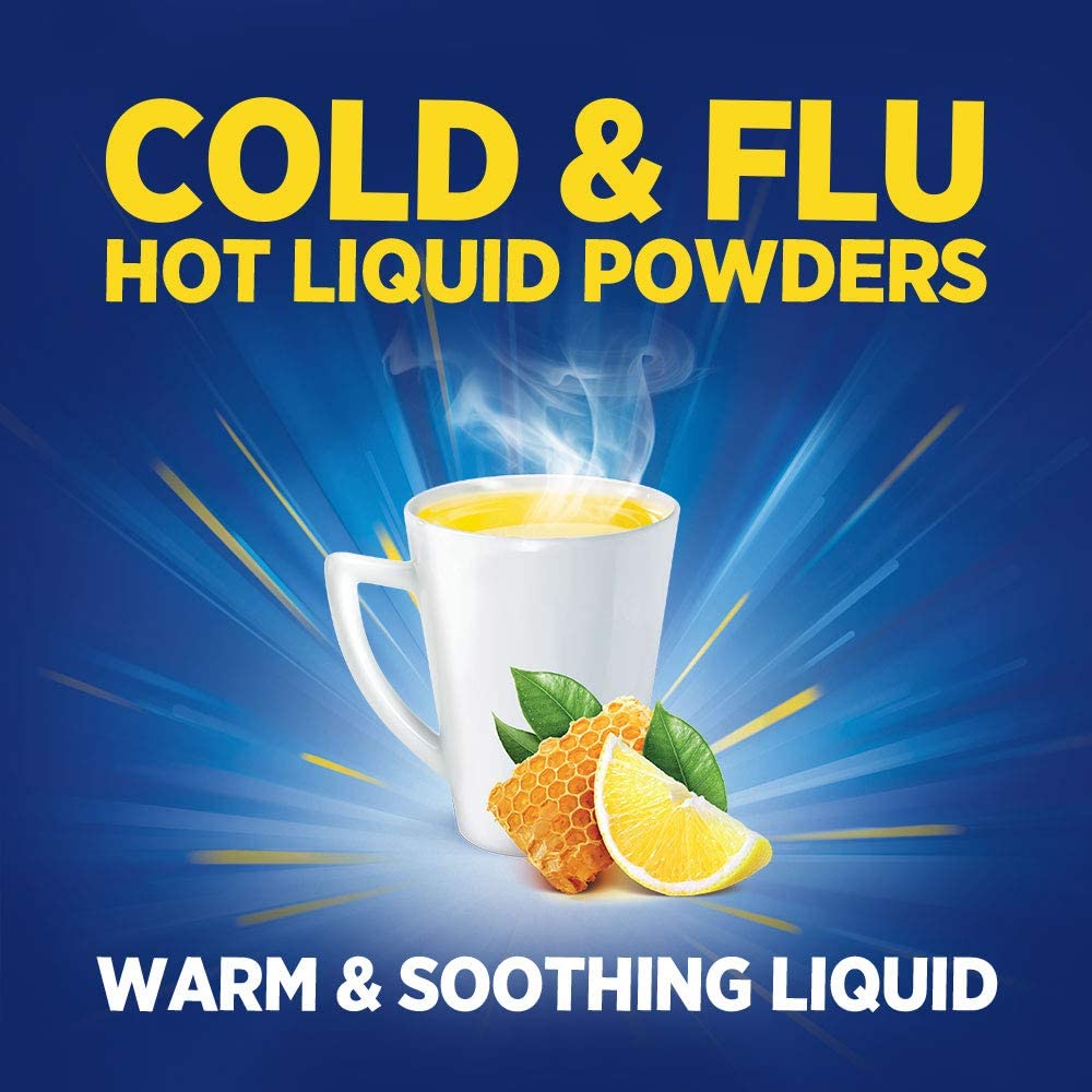 Theraflu Multi-Symptom Severe Cold & Cough Relief Daytime & Nighttime Powder Tea Infusions, Honey Lemon Flavor, 12 Total Packets