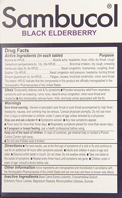 Sambucol Black Elderberry Cold & Flu Relief Tablets 30 Count, Homeopathic Remedy for Temporary Relief of Cold and Flu-like Symptoms