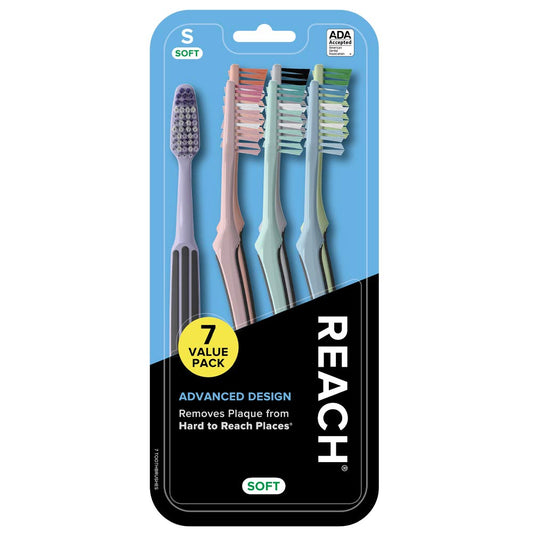 REACH Advanced Design SOFT Bristles Toothbrush, 7 Value Pack