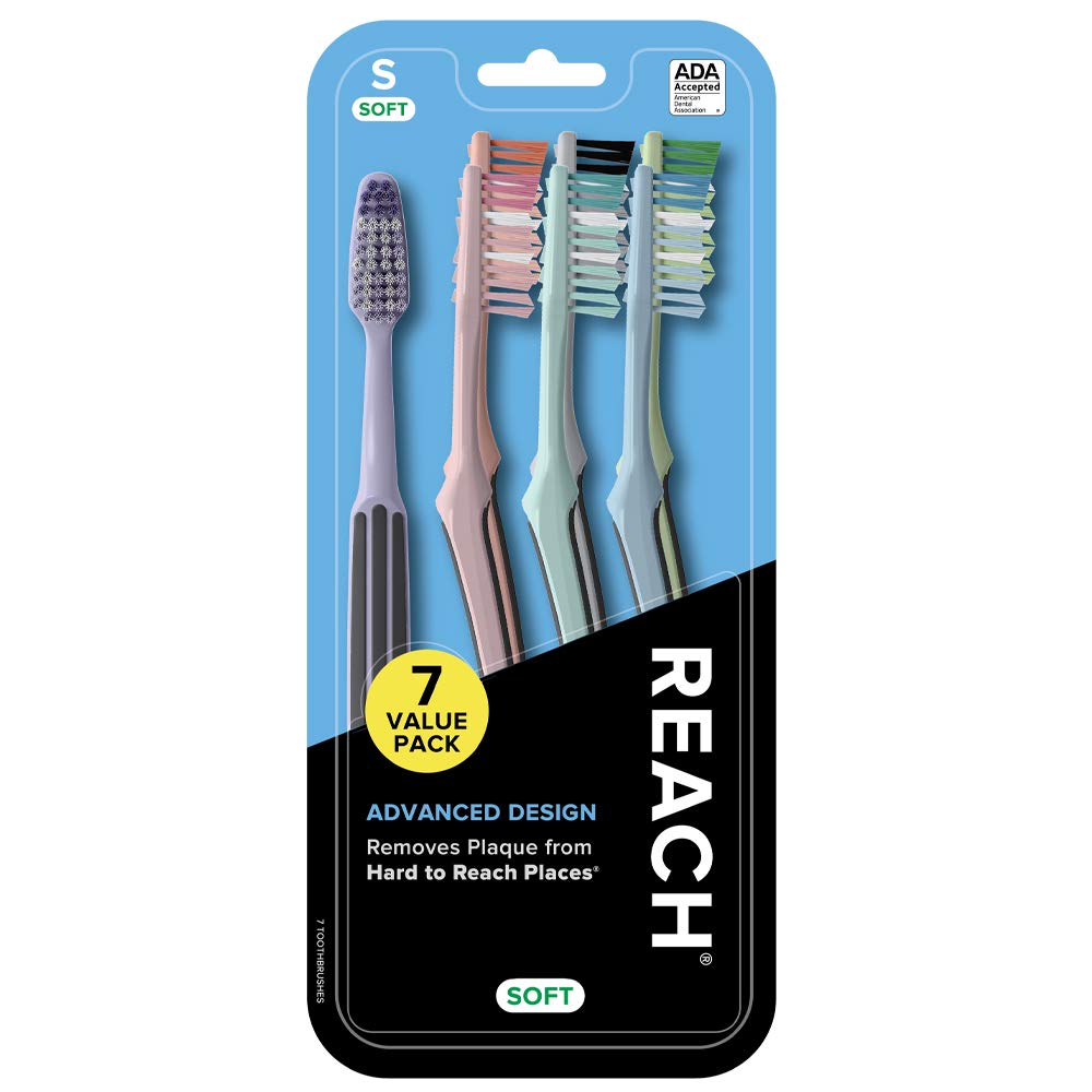 REACH Advanced Design SOFT Bristles Toothbrush, 7 Value Pack