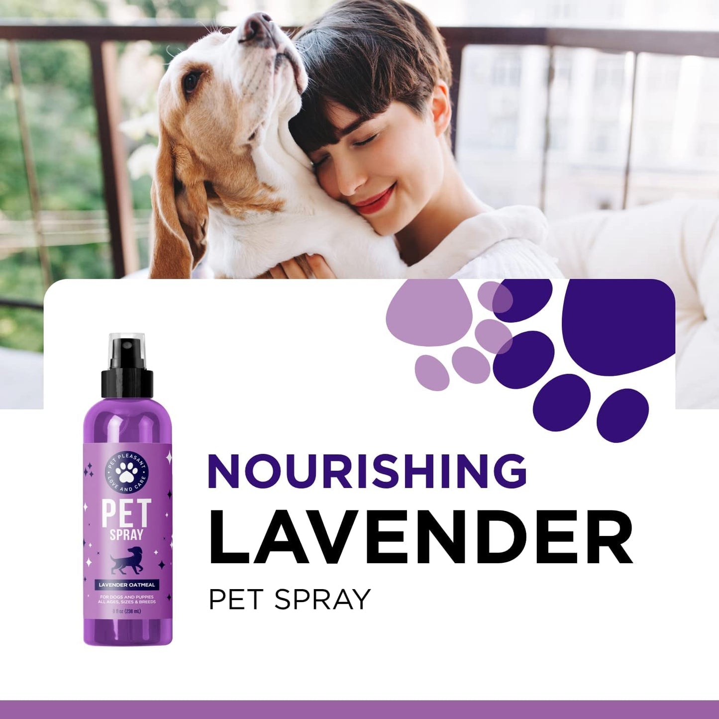 Pet Pleasant Love & Care - Pet Spray Lavander Oatmeal Pet Deodorant Spray 8fl oz. / 236ml