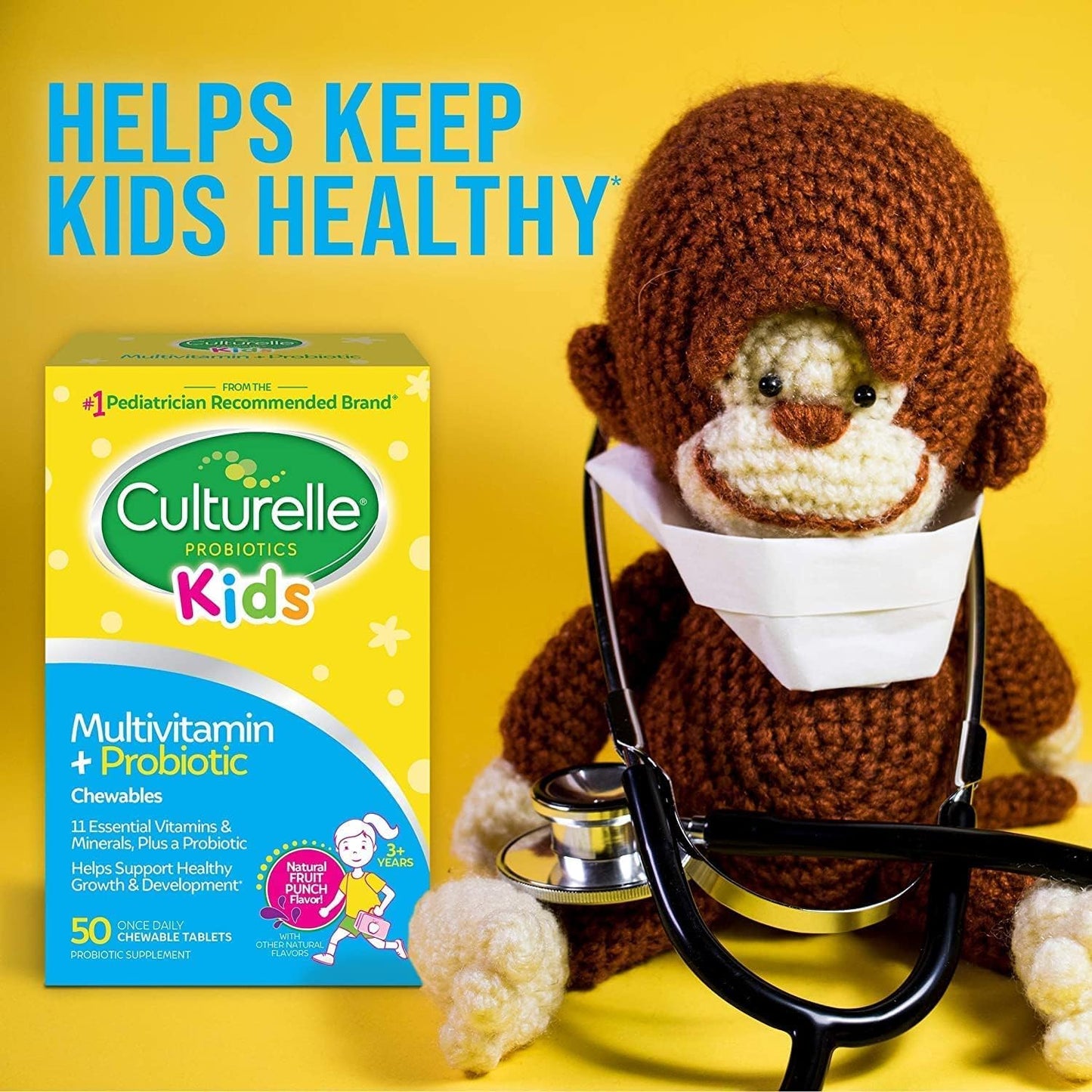 Culturelle Kids Multivitamin + Probiotic, Natural Fruit Punch Flavor (50 Chewable Tablets)