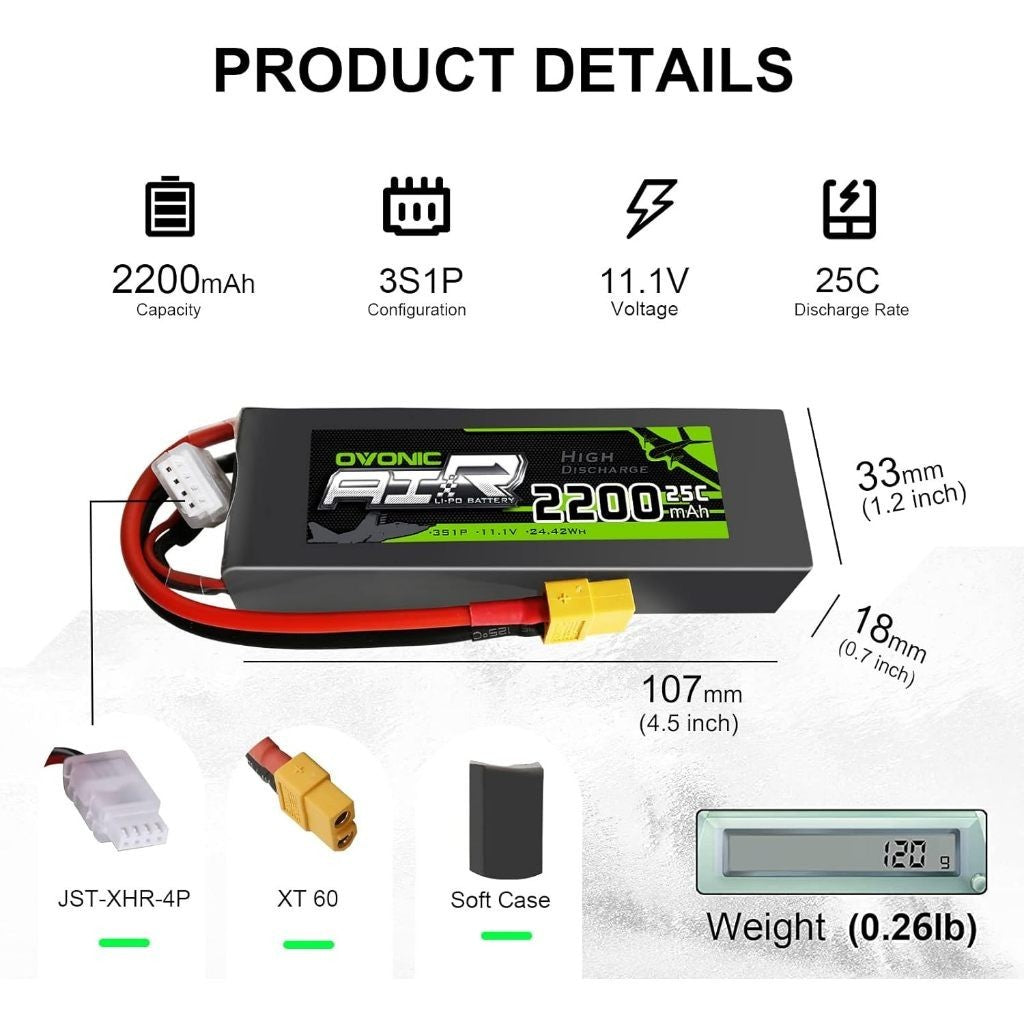 Ovonic Air Li-Po High Discharge Battery 3S1P, 11.1V, 24.42WH, 2200 mAh